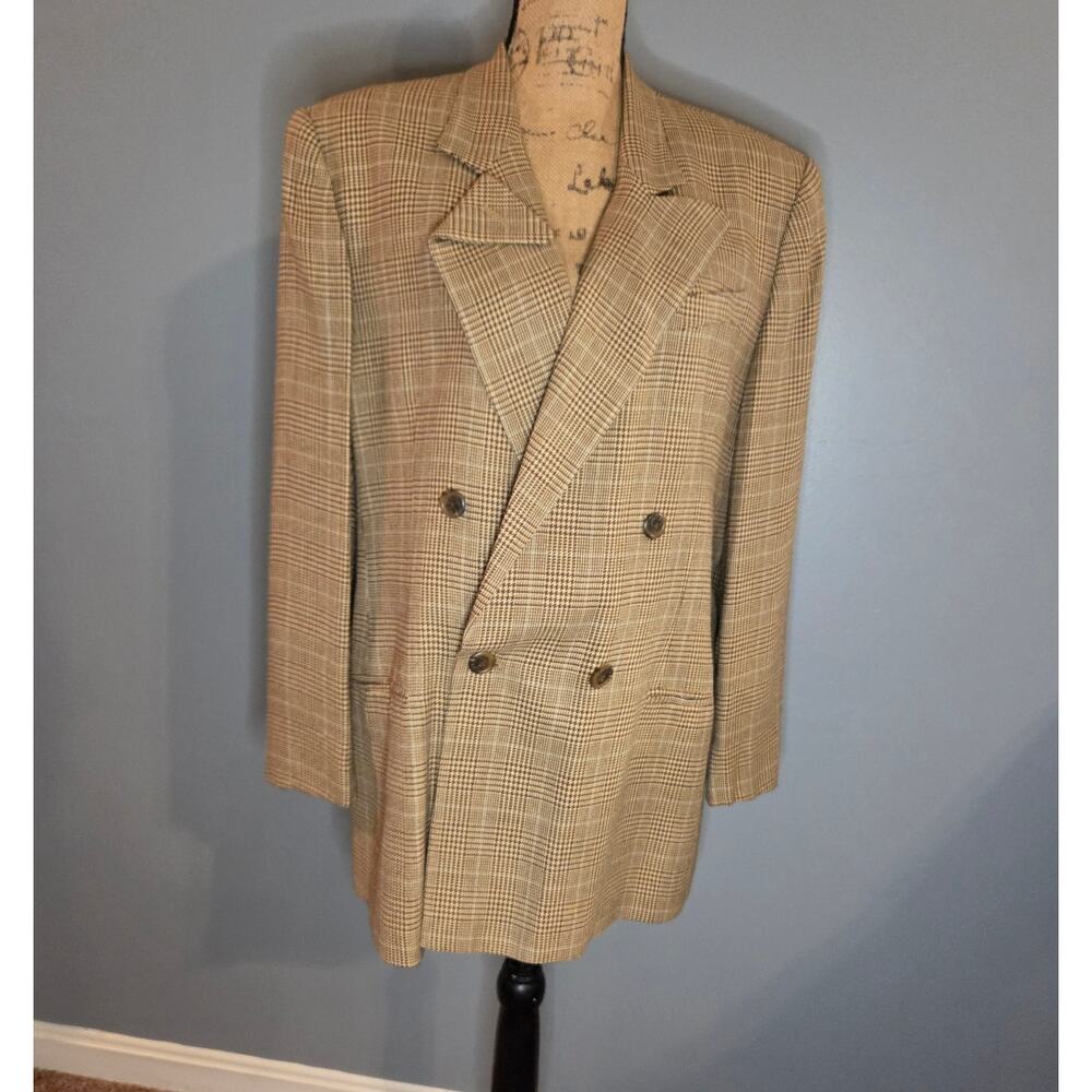 lauren ralph lauren 100% rayon USA vtg double breasted blazer houndstooth 16